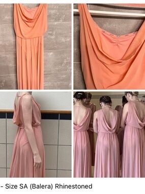 balera Peach Cowl-Back Chiffon Dance Dress with Rhinestones